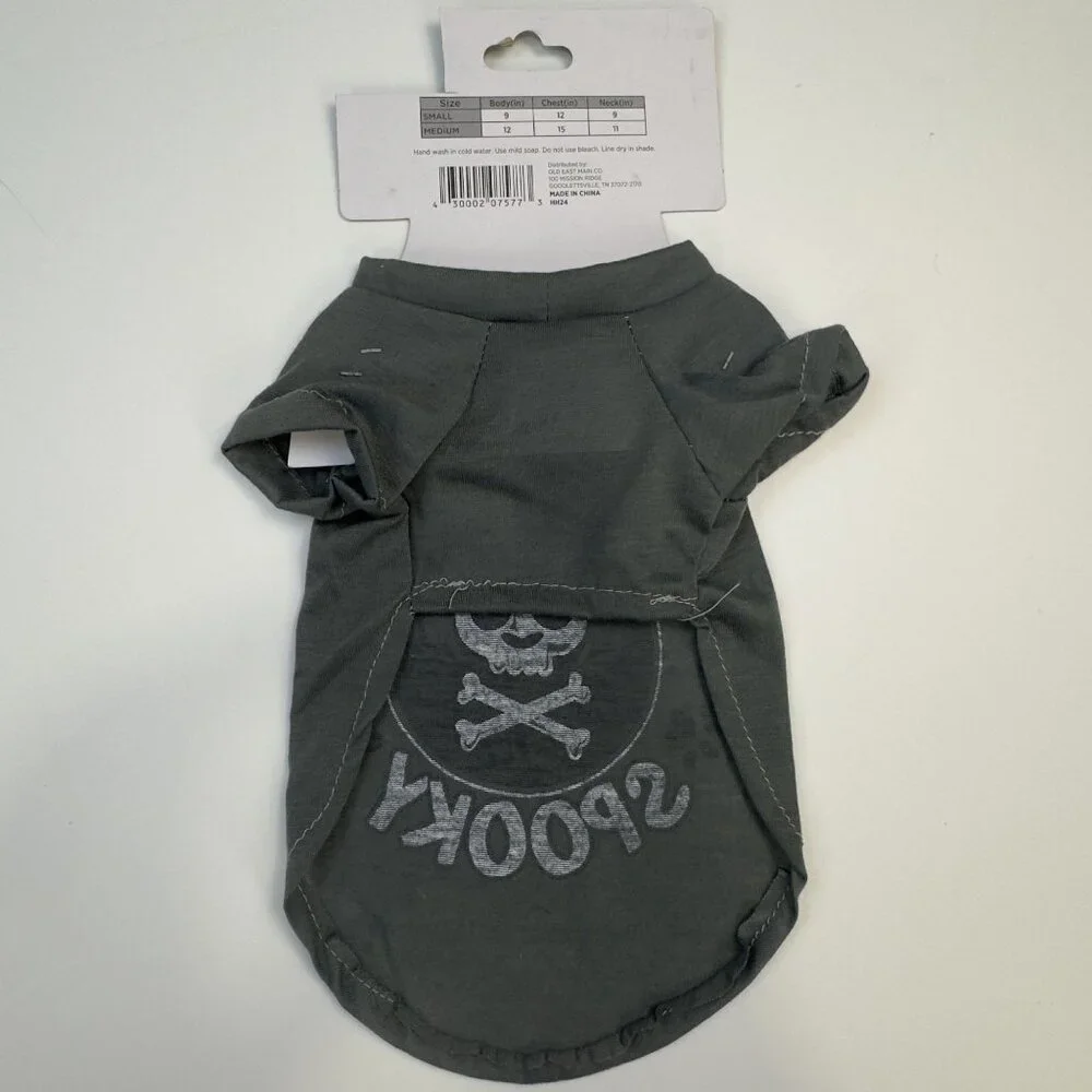 Bone-A-Fide Spooky Novelty Pet Halloween Tee Small Gray Skull Dog Costume NEW